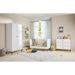 Bellamy Lumi White Babykamer: Ledikant/Juniorbed, Commode En 2-Deurskast