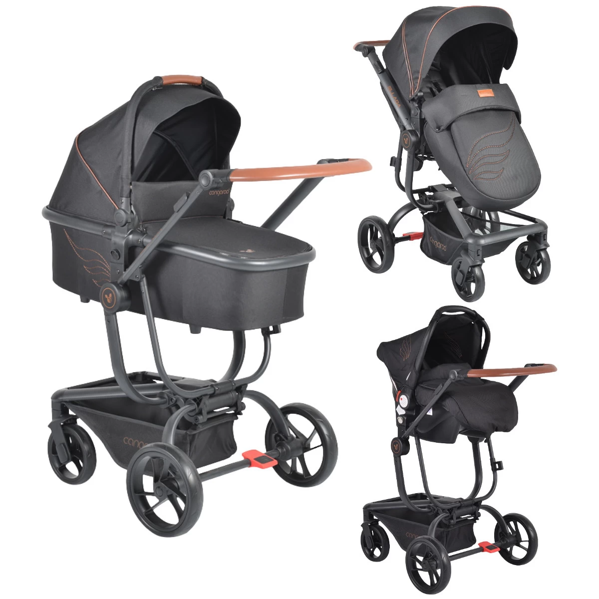 Cangaroo Ellada Black 3-in-1 Combi Kinderwagen Incl. Autostoel 3 Cangaroo Ellada Black 3-in-1 Combi Kinderwagen Incl. Autostoel