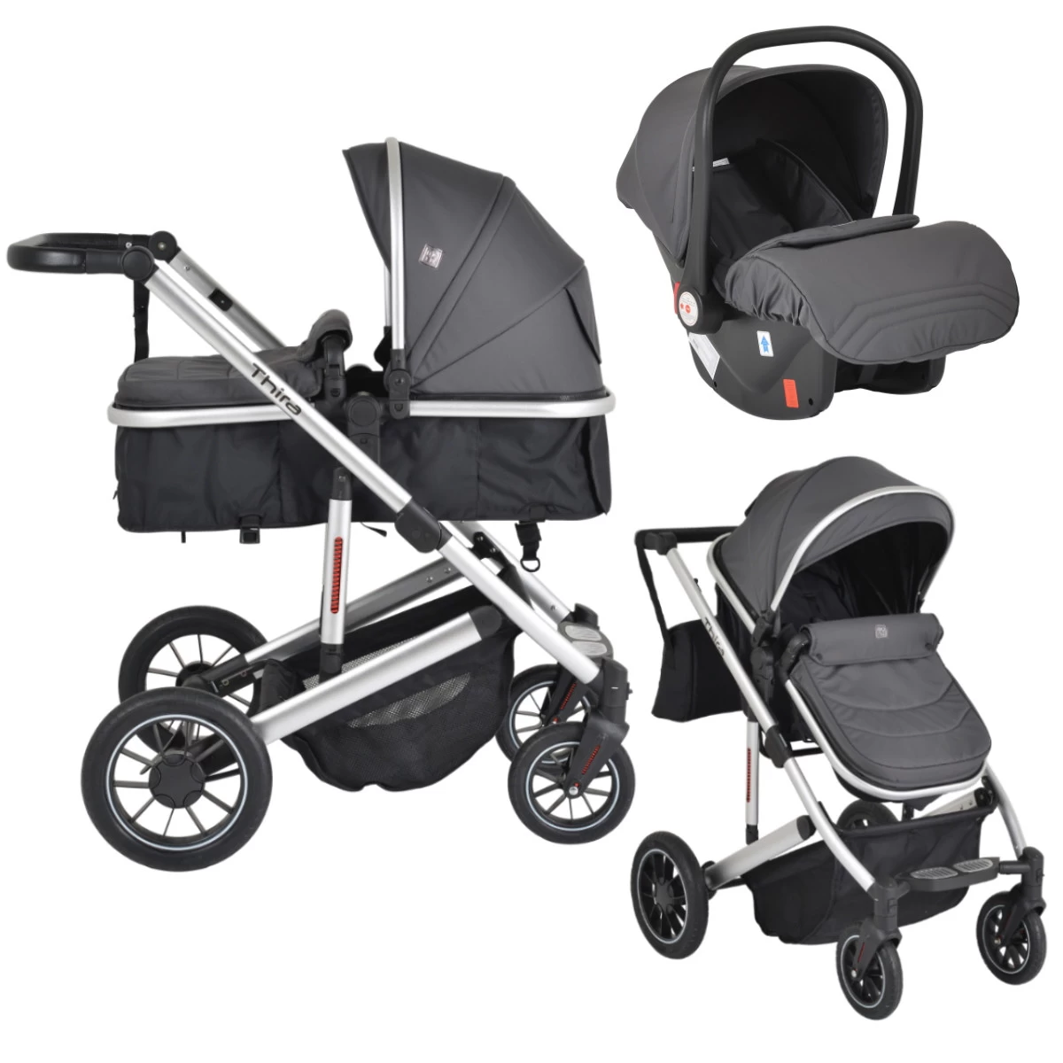 Cangaroo Thira Grey 3-in-1 Combi Kinderwagen Incl. Autostoel 3 Cangaroo Thira Grey 3-in-1 Combi Kinderwagen Incl. Autostoel