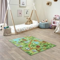 Kids Corner Hiking/Little Village 95x113 Cm Omkeerbaar Vloerkleed En Speelmat -Kinderkraft Winkel kids corner hiking little village 95x113 cm omkeerbaar vloerkleed en speelmat 5