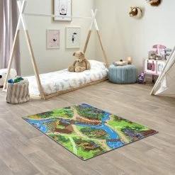 Kids Corner Playcity/Dino 95x113 Cm Omkeerbaar Vloerkleed En Speelmat -Kinderkraft Winkel kids corner playcity dino 95x113 cm omkeerbaar vloerkleed en speelmat 5 1